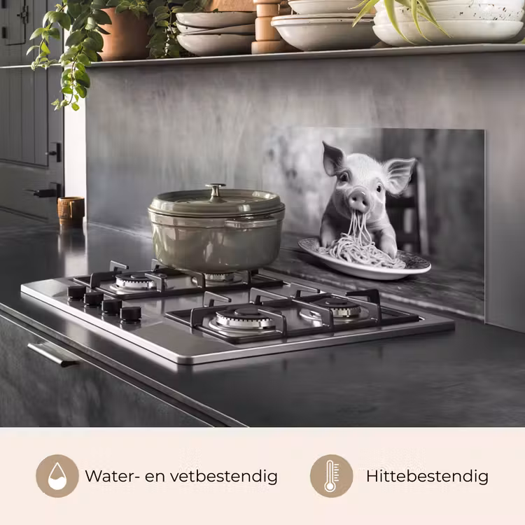 Spatscherm keuken - Varken - Schattig - Spaghetti - Zwart wit - Dier — 7