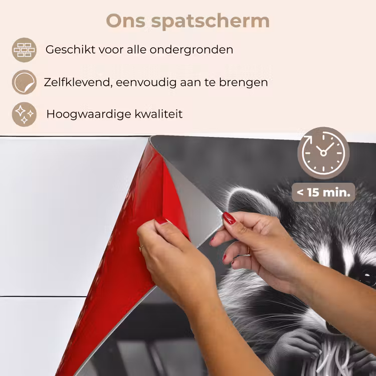 Spatscherm keuken - Wasbeer - Cute - Pasta - Tafelkleed - Zwart - Wit — 4