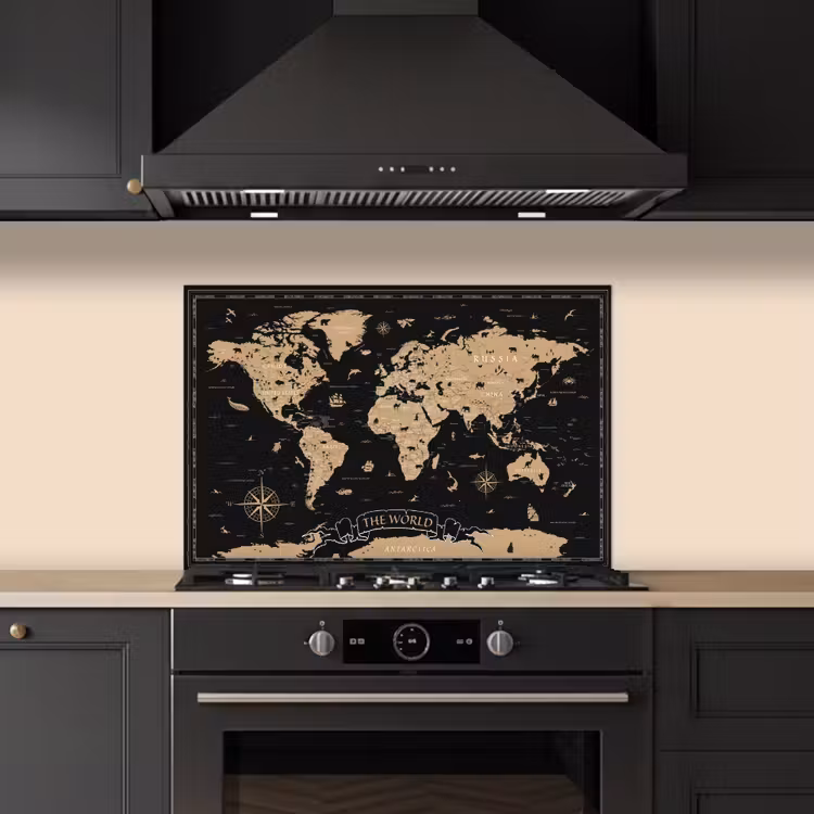 Spatscherm keuken - Wereldkaart - Beige - Zwart — 2