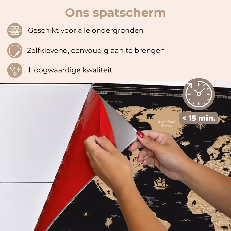Spatscherm keuken - Wereldkaart - Beige - Zwart — 4