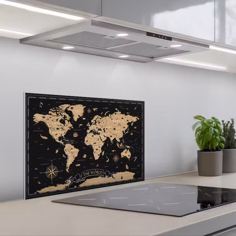Spatscherm keuken - Wereldkaart - Beige - Zwart — 5