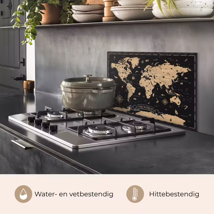 Spatscherm keuken - Wereldkaart - Beige - Zwart — 7