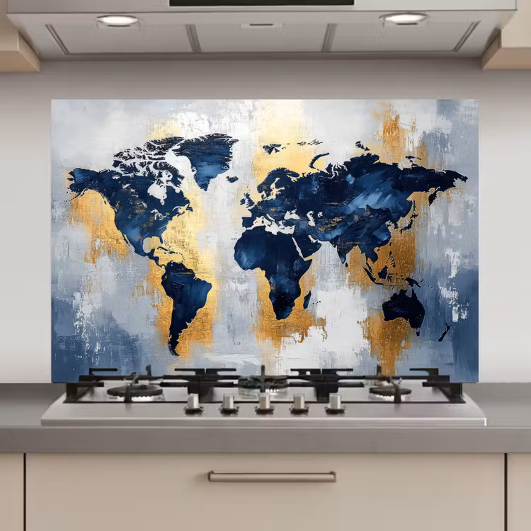 Spatscherm keuken - Wereldkaart - Blauw - Abstract — 1