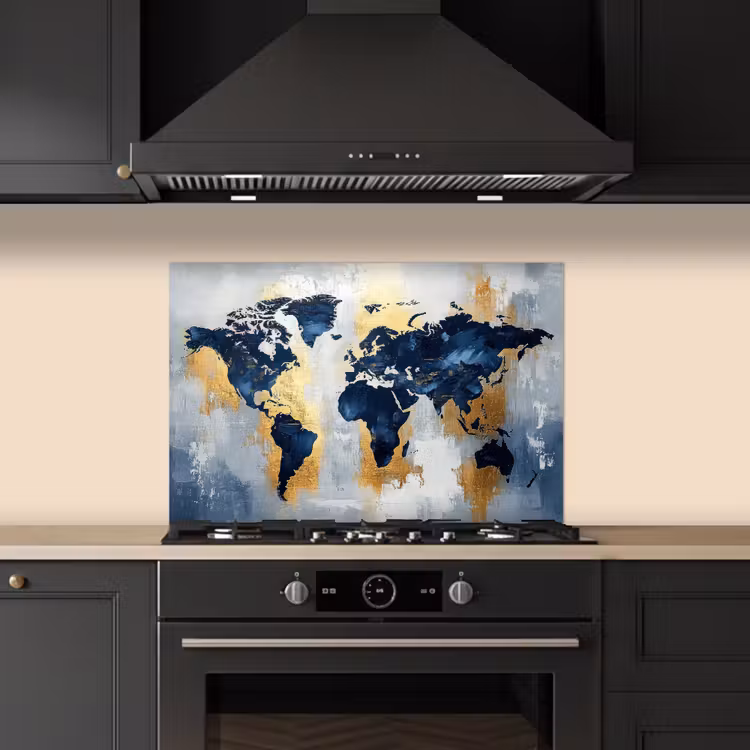 Spatscherm keuken - Wereldkaart - Blauw - Abstract — 2
