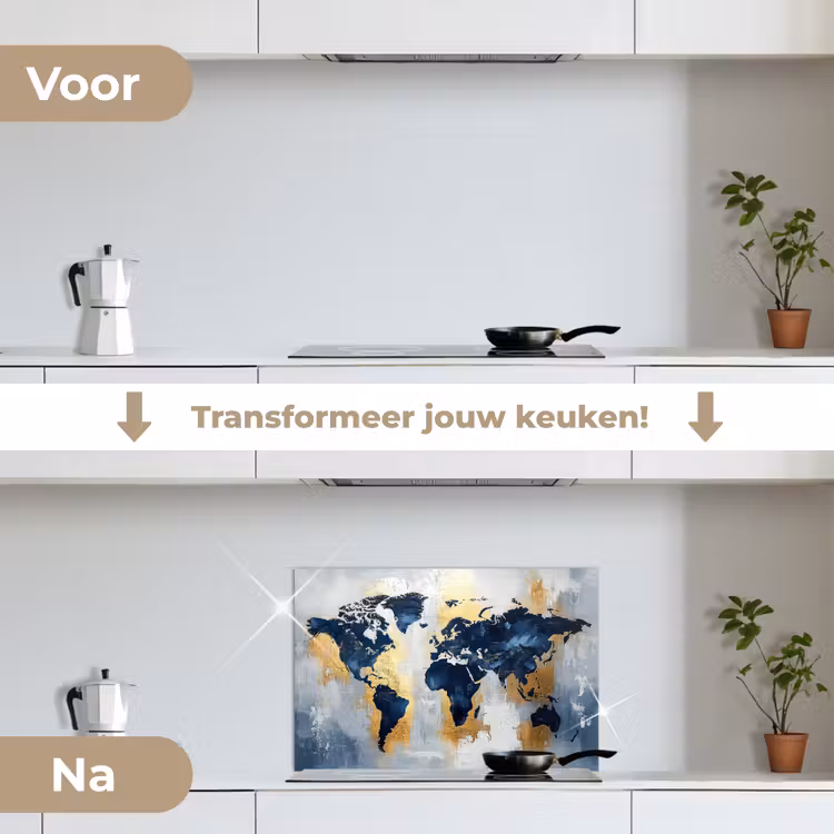 Spatscherm keuken - Wereldkaart - Blauw - Abstract — 3