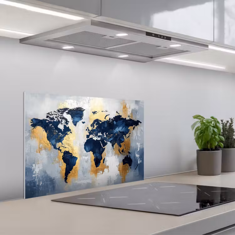 Spatscherm keuken - Wereldkaart - Blauw - Abstract — 5