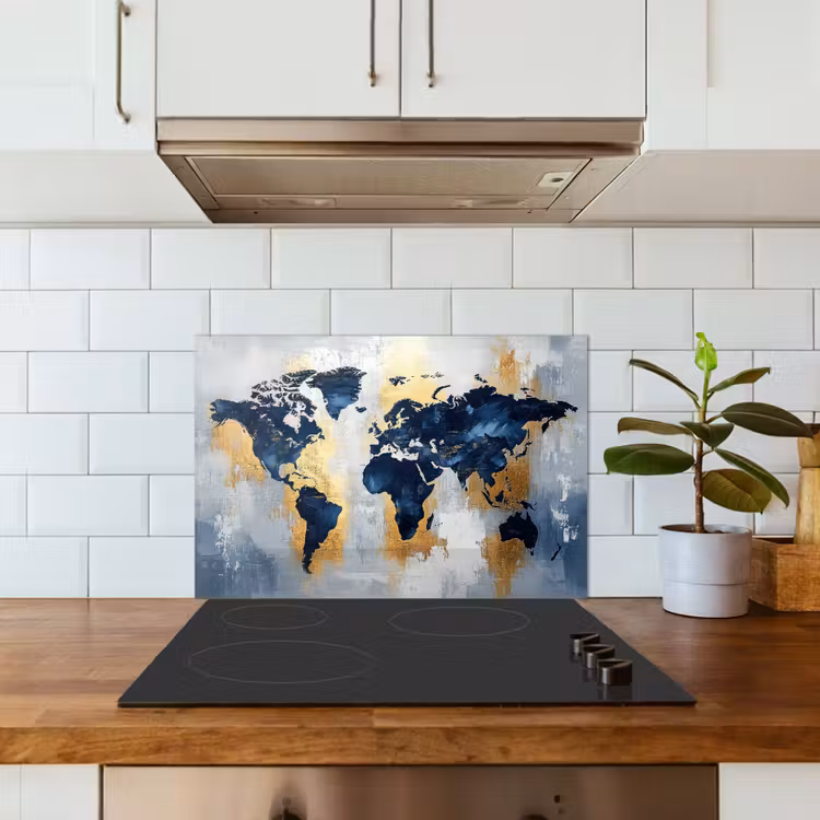 Spatscherm keuken - Wereldkaart - Blauw - Abstract — 6
