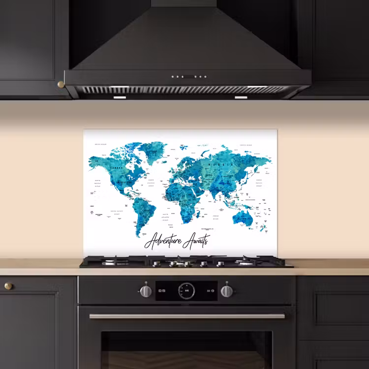 Spatscherm keuken - Wereldkaart - Blauw - Kleurrijk — 2