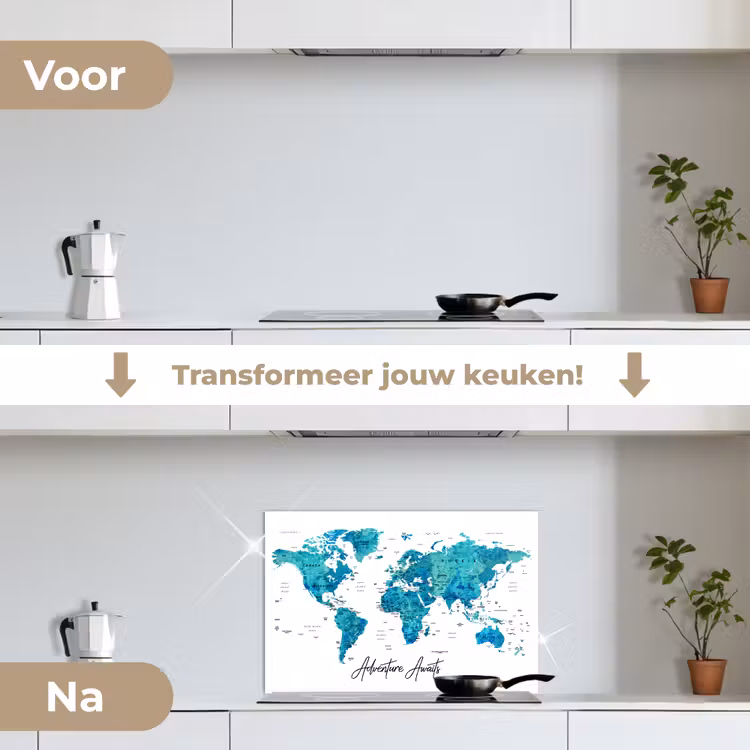 Spatscherm keuken - Wereldkaart - Blauw - Kleurrijk — 3