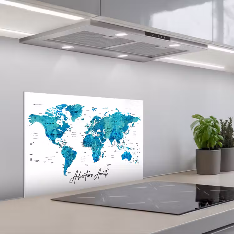 Spatscherm keuken - Wereldkaart - Blauw - Kleurrijk — 5