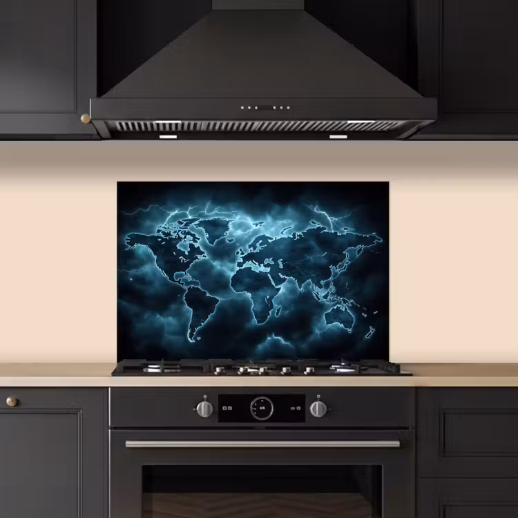 Spatscherm keuken - Wereldkaart - Bliksem - Blauw — 2