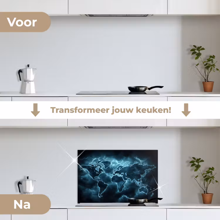 Spatscherm keuken - Wereldkaart - Bliksem - Blauw — 3
