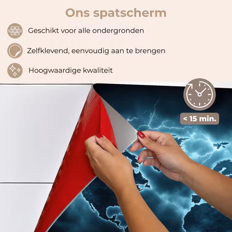 Spatscherm keuken - Wereldkaart - Bliksem - Blauw — 4