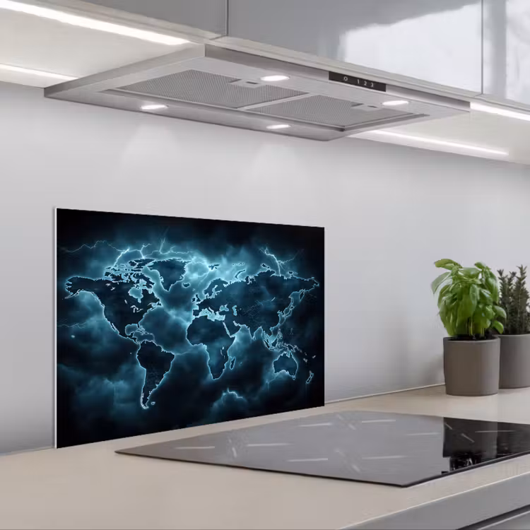 Spatscherm keuken - Wereldkaart - Bliksem - Blauw — 5