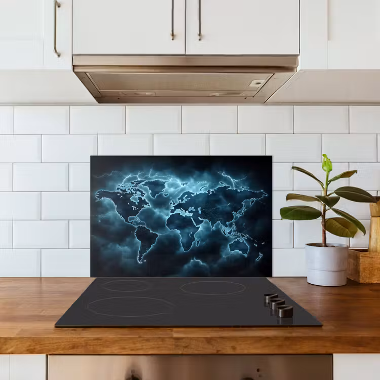 Spatscherm keuken - Wereldkaart - Bliksem - Blauw — 6
