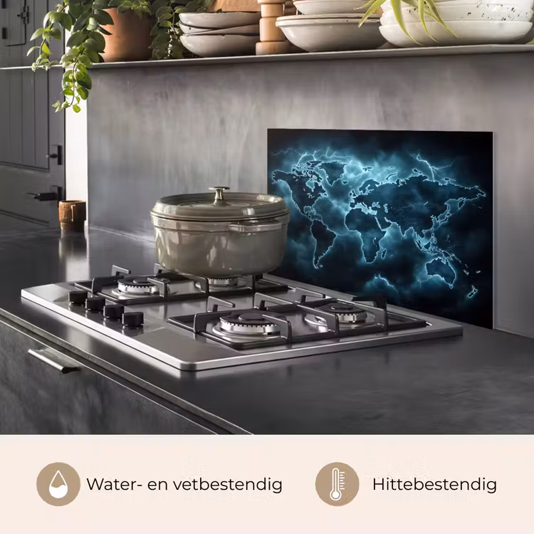 Spatscherm keuken - Wereldkaart - Bliksem - Blauw — 7