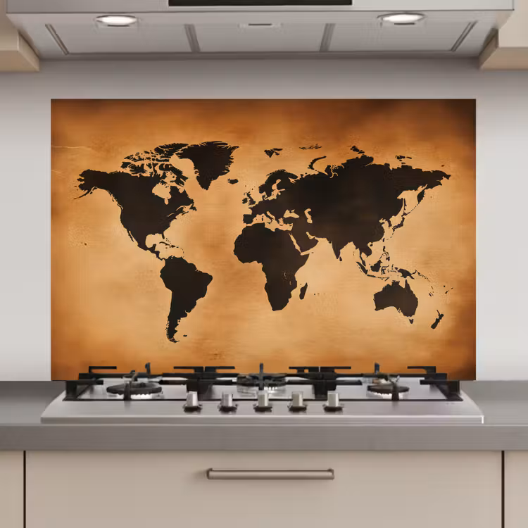 Spatscherm keuken - Wereldkaart - Bruin - Kaart — 1
