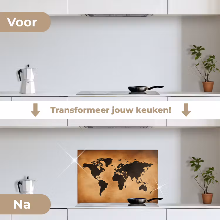 Spatscherm keuken - Wereldkaart - Bruin - Kaart — 3