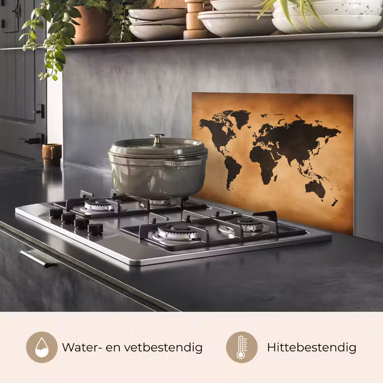 Spatscherm keuken - Wereldkaart - Bruin - Kaart — 7