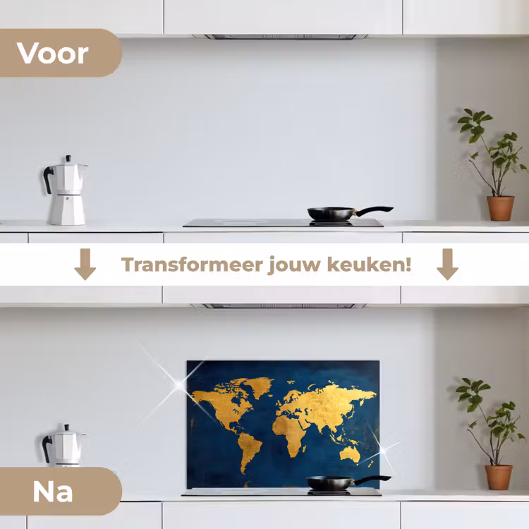 Spatscherm keuken - Wereldkaart - Goud - Donkerblauw — 3