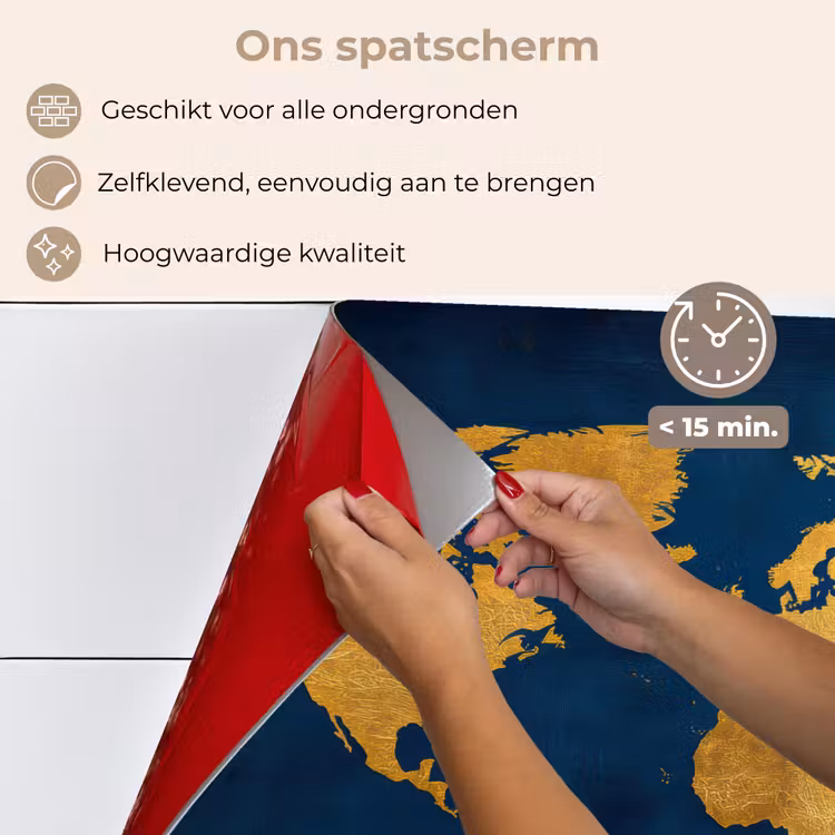Spatscherm keuken - Wereldkaart - Goud - Donkerblauw — 4