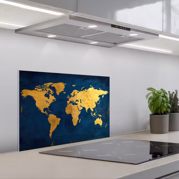 Spatscherm keuken - Wereldkaart - Goud - Donkerblauw — 5