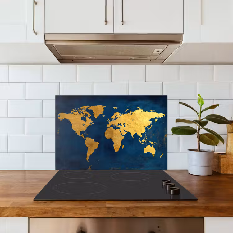 Spatscherm keuken - Wereldkaart - Goud - Donkerblauw — 6