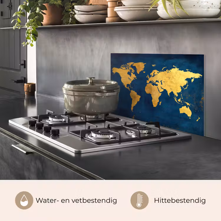 Spatscherm keuken - Wereldkaart - Goud - Donkerblauw — 7