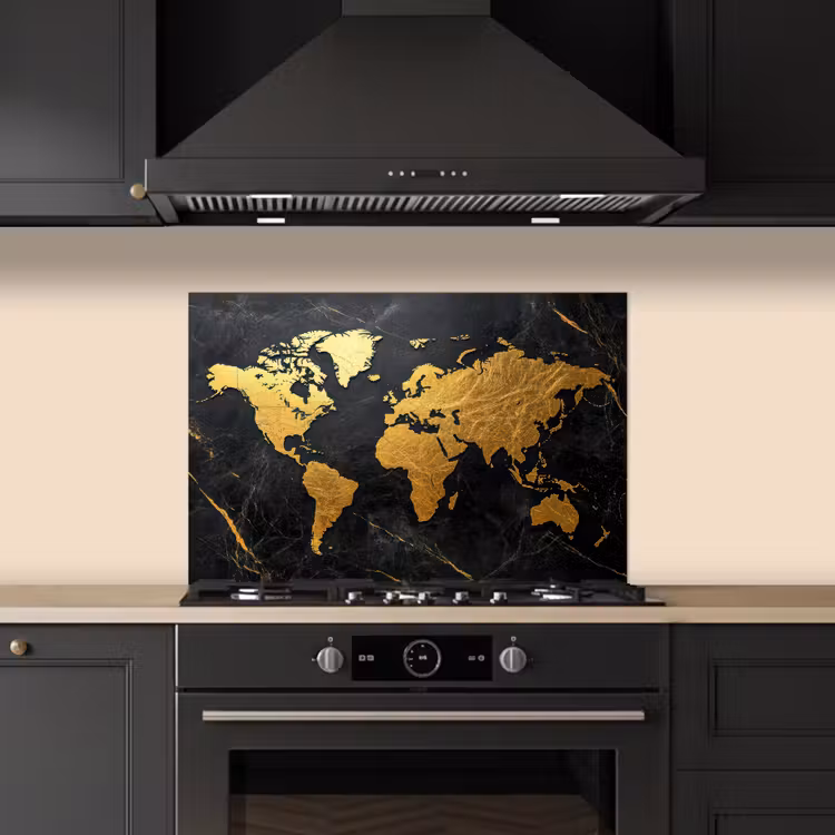 Spatscherm keuken - Wereldkaart - Goud - Marmer — 2