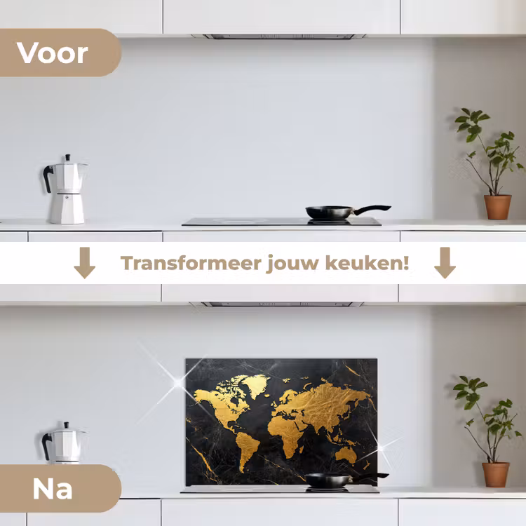 Spatscherm keuken - Wereldkaart - Goud - Marmer — 3