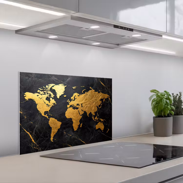 Spatscherm keuken - Wereldkaart - Goud - Marmer — 5