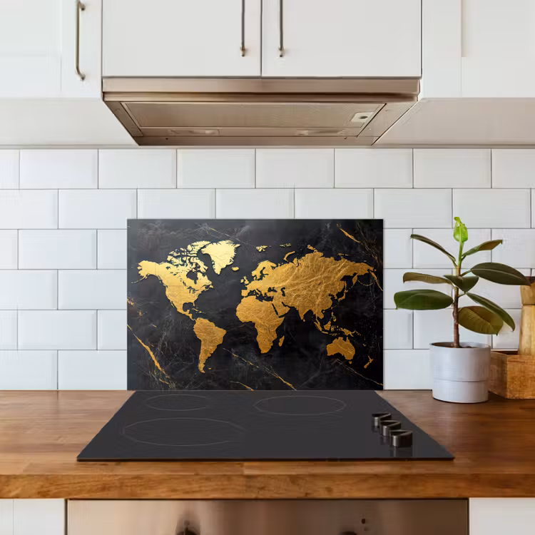 Spatscherm keuken - Wereldkaart - Goud - Marmer — 6