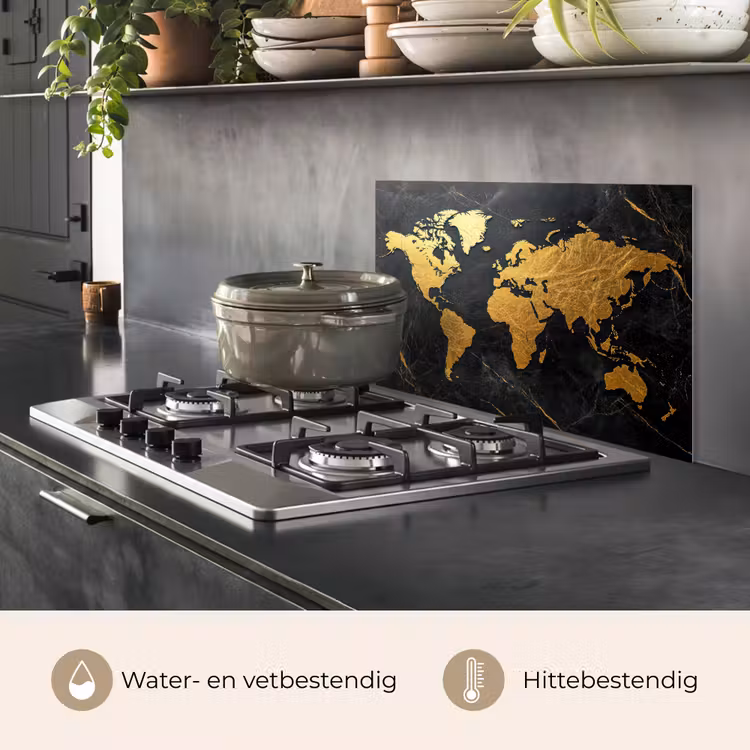 Spatscherm keuken - Wereldkaart - Goud - Marmer — 7