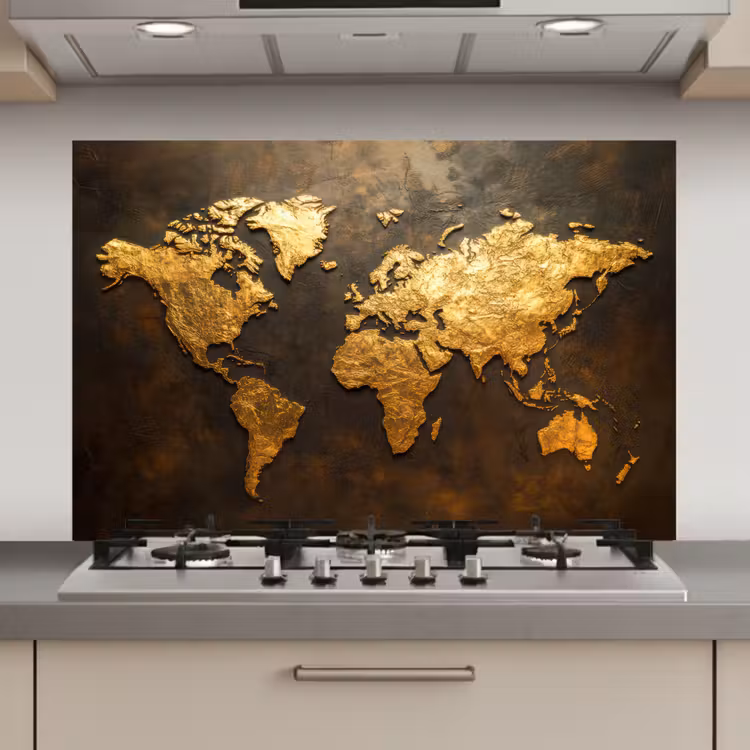 Spatscherm keuken - Wereldkaart - Goud - Roest — 1