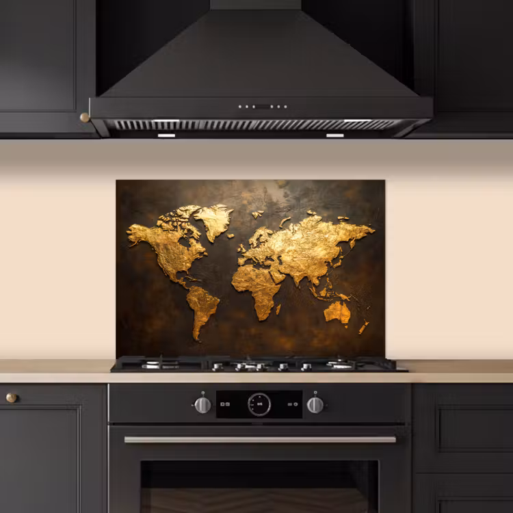Spatscherm keuken - Wereldkaart - Goud - Roest — 2