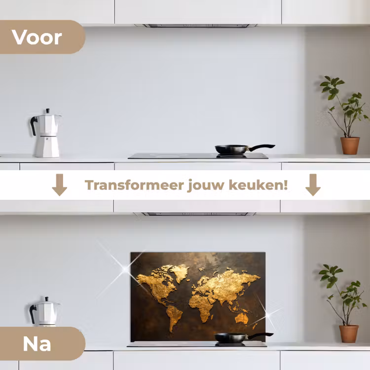Spatscherm keuken - Wereldkaart - Goud - Roest — 3