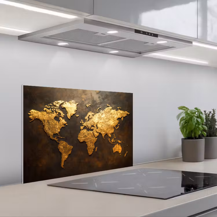 Spatscherm keuken - Wereldkaart - Goud - Roest — 5