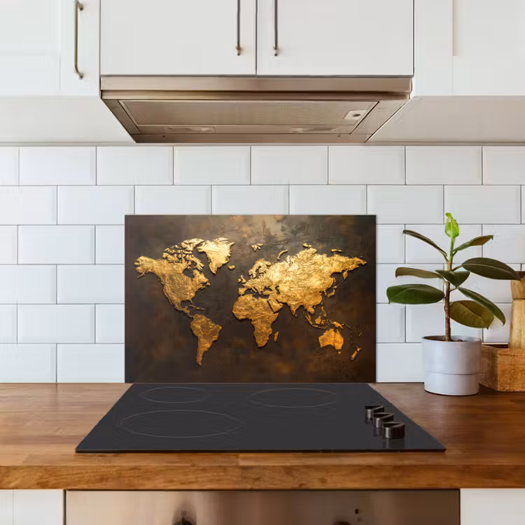 Spatscherm keuken - Wereldkaart - Goud - Roest — 6