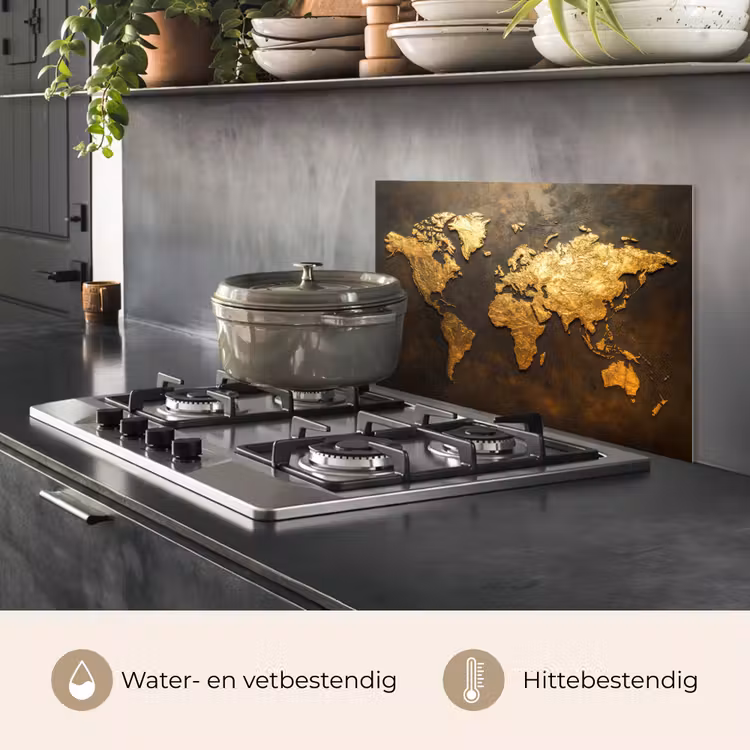 Spatscherm keuken - Wereldkaart - Goud - Roest — 7