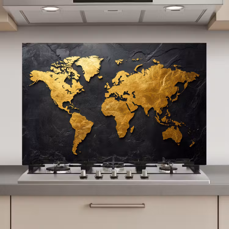 Spatscherm keuken - Wereldkaart - Goud - Steen — 1
