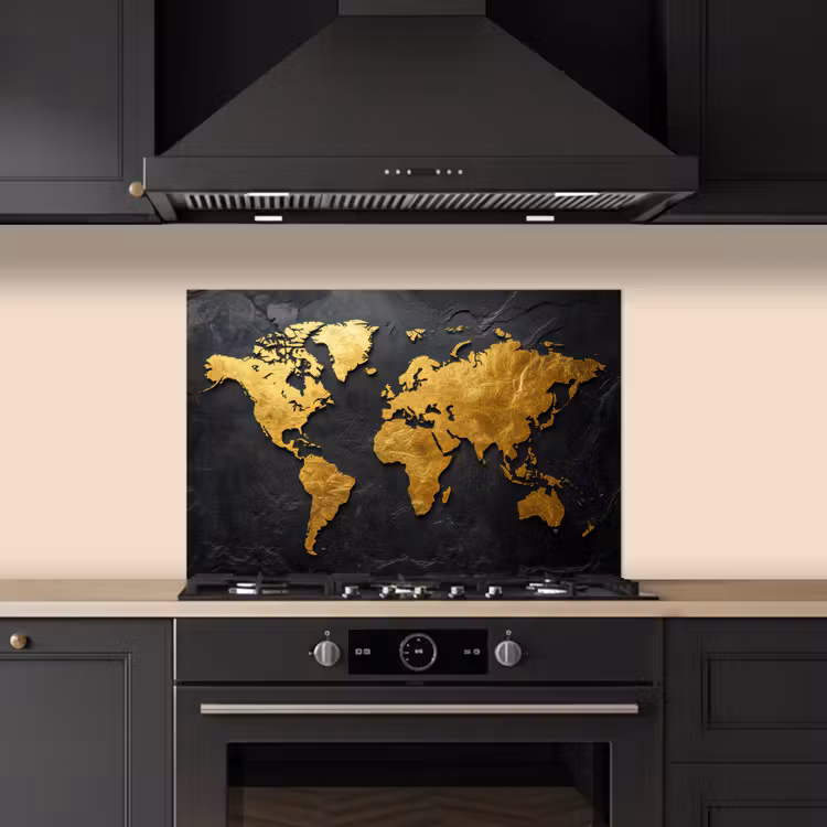 Spatscherm keuken - Wereldkaart - Goud - Steen — 2
