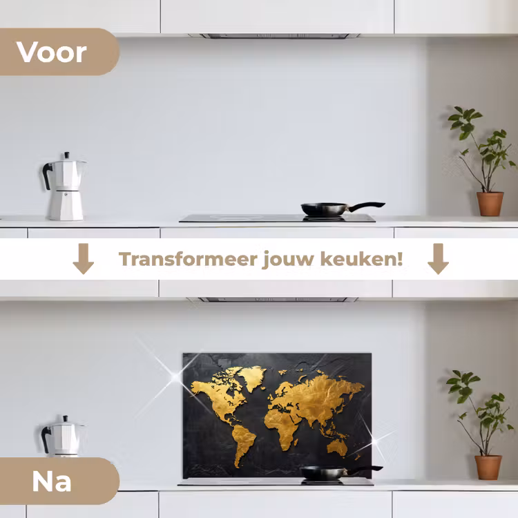 Spatscherm keuken - Wereldkaart - Goud - Steen — 3