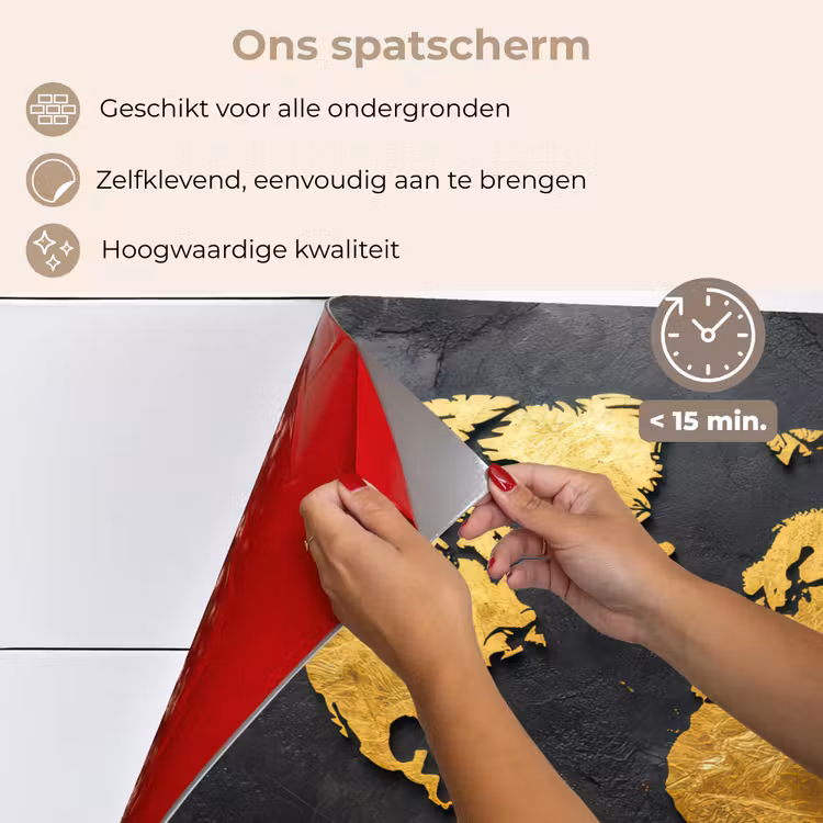 Spatscherm keuken - Wereldkaart - Goud - Steen — 4