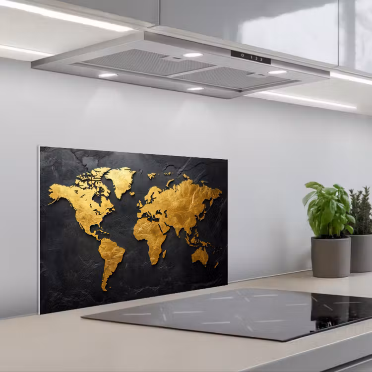 Spatscherm keuken - Wereldkaart - Goud - Steen — 5