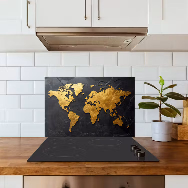 Spatscherm keuken - Wereldkaart - Goud - Steen — 6