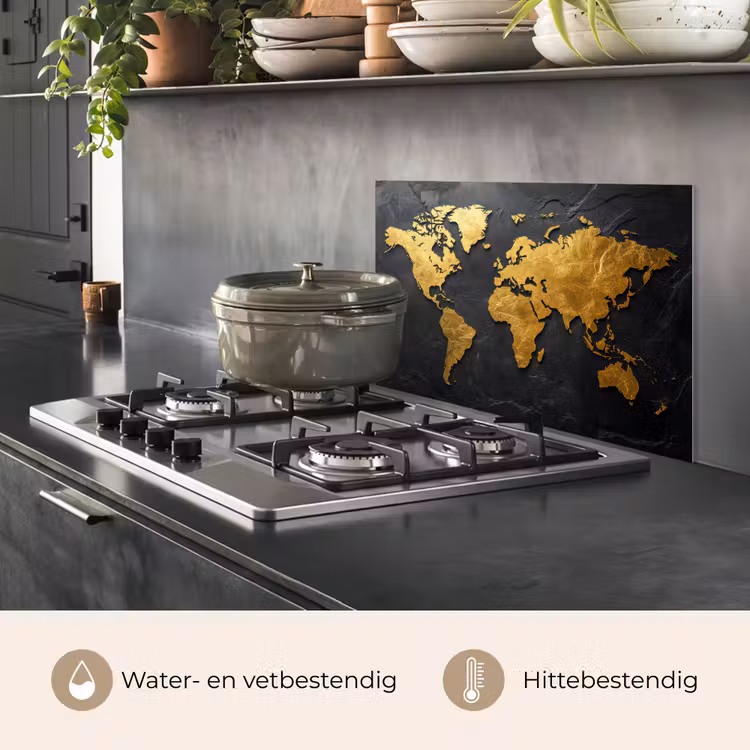 Spatscherm keuken - Wereldkaart - Goud - Steen — 7