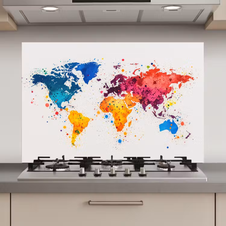 Spatscherm keuken - Wereldkaart - Graffiti - Kleurrijk — 1
