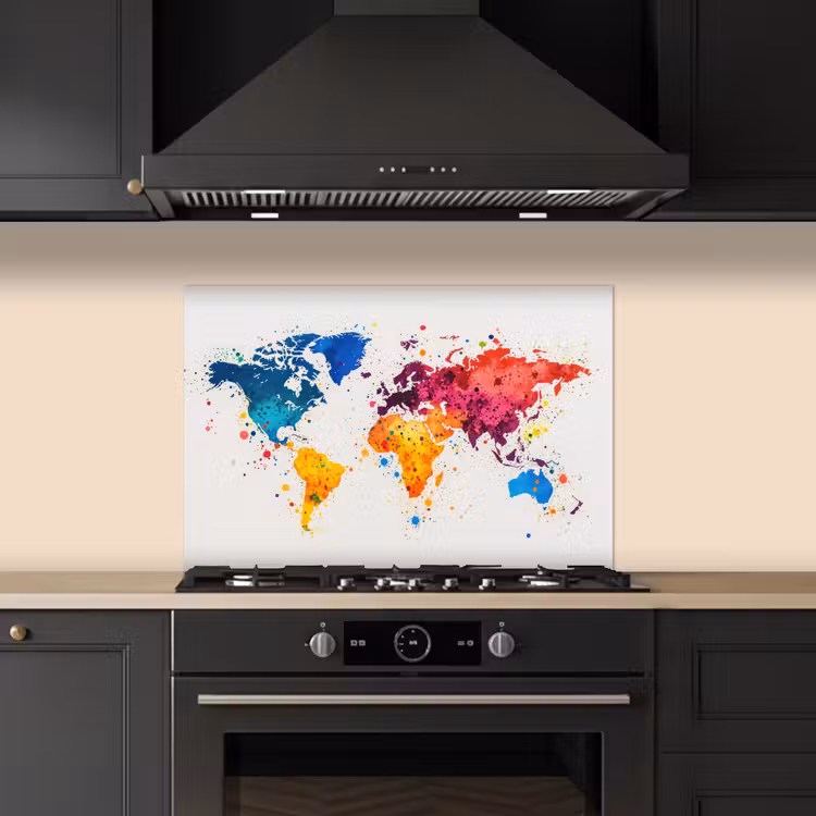 Spatscherm keuken - Wereldkaart - Graffiti - Kleurrijk — 2