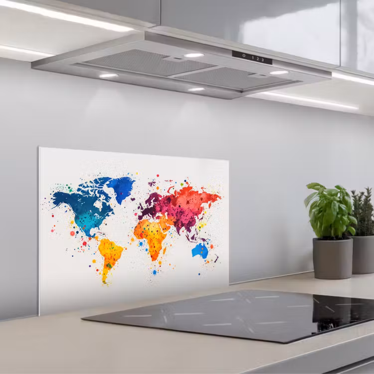 Spatscherm keuken - Wereldkaart - Graffiti - Kleurrijk — 5