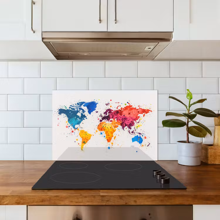 Spatscherm keuken - Wereldkaart - Graffiti - Kleurrijk — 6